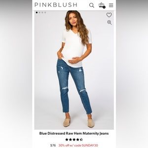 PINKBLUSH Blue Distressed Raw Hem Maternity Jeans